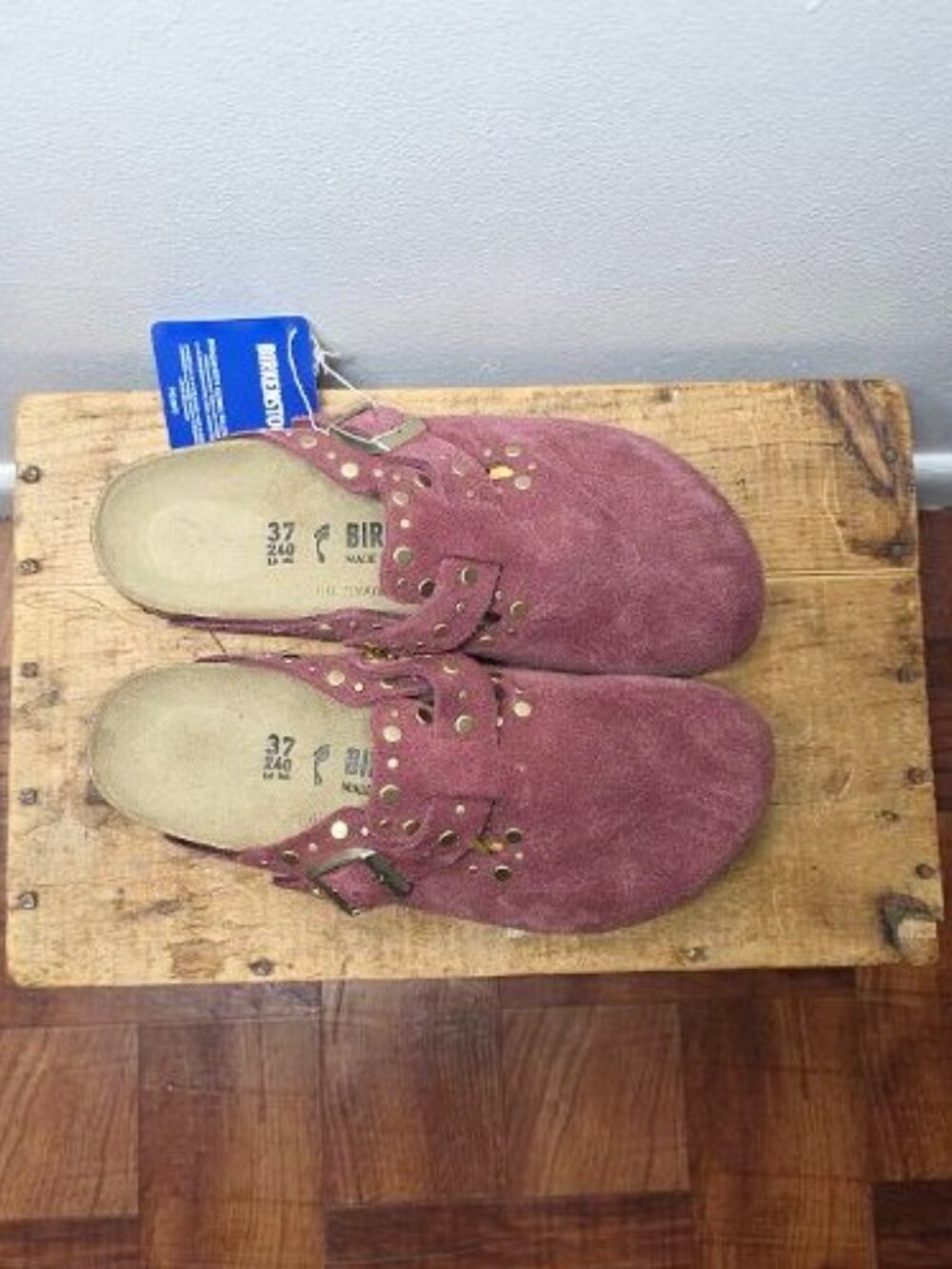 Birkenstock $175 Women's Boston Suede Rivet Studded Clogs Zinfandel Euro 37 N! - Picture 6 of 6